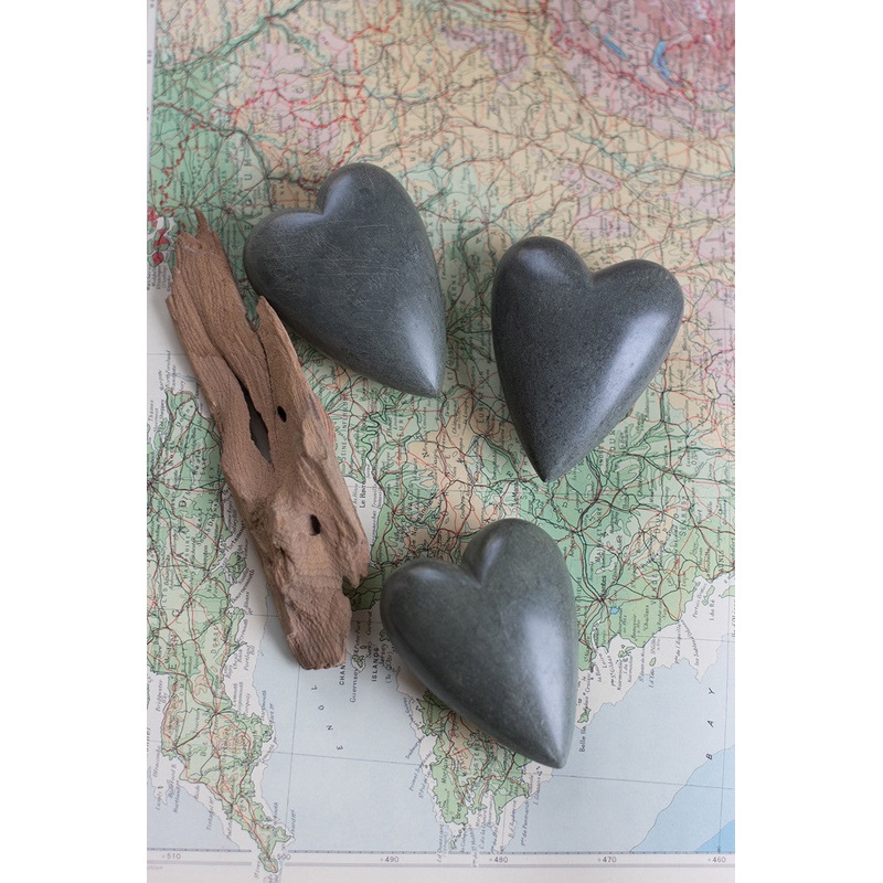 Hand-Carved Stone Hearts - Grey (Min 2) Set Of 6 By Kalalou