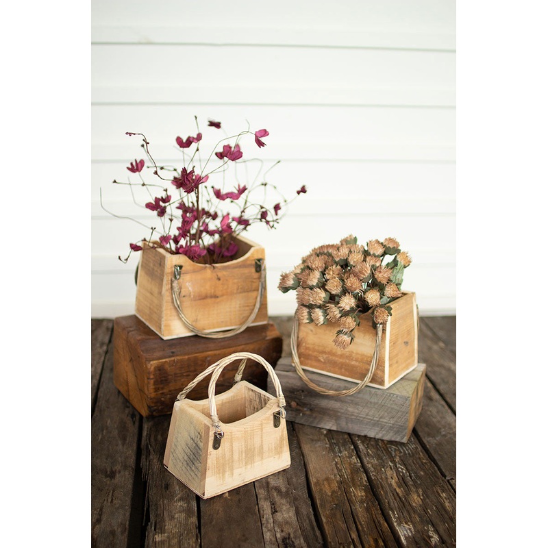 Rustic Recycled Wood Hand Bag Planters (Min 2) Set Of 3 By Kalalou