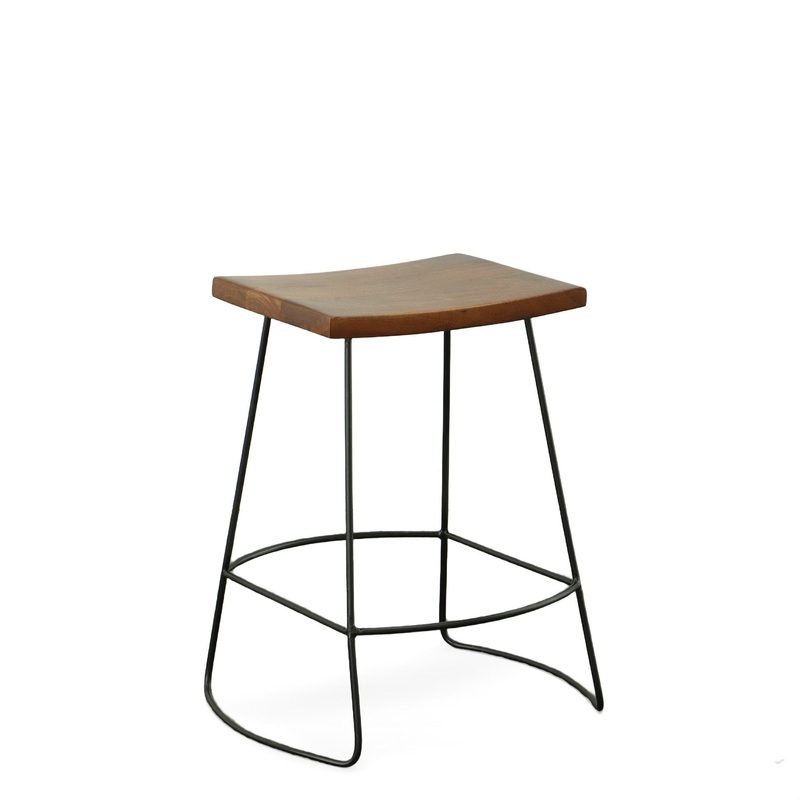Set Of Two 25" Chestnut And Black Steel Backless Counter Height Bar Chairs With Footrest By Homeroots