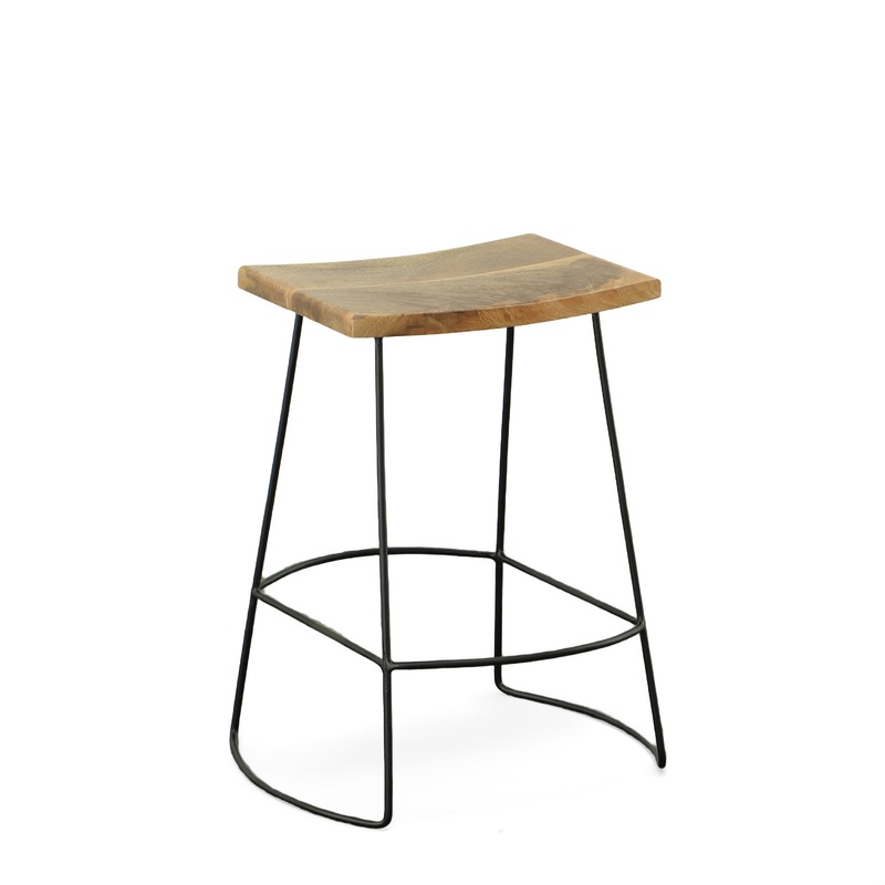 Set Of Two 25" Natural And Black Steel Backless Counter Height Bar Chairs With Footrest By Homeroots
