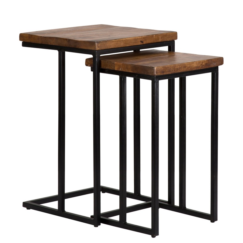 Set of Two 26" Black and Mahogany Solid Wood Nested Tables By Homeroots