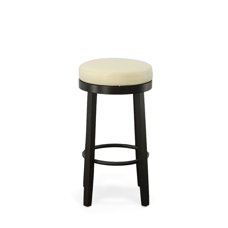 Set Of Two 30" Cream And Espresso Faux Leather And Solid Wood Swivel Backless Bar Height Bar Chairs With Footrest By Homeroots