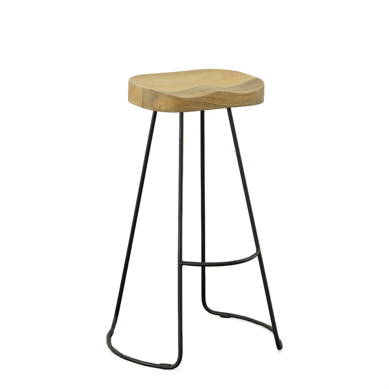 Set Of Two 31" Natural And Black Steel Backless Bar Height Bar Chairs With Footrest By Homeroots