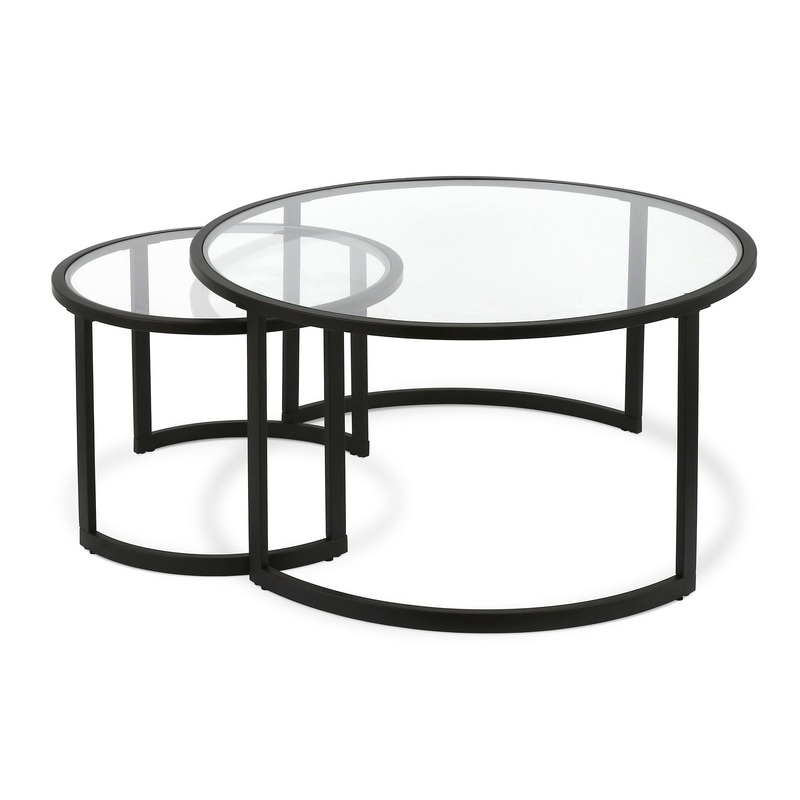 Set Of Two 36" Black Glass Round Nested Coffee Tables By Homeroots