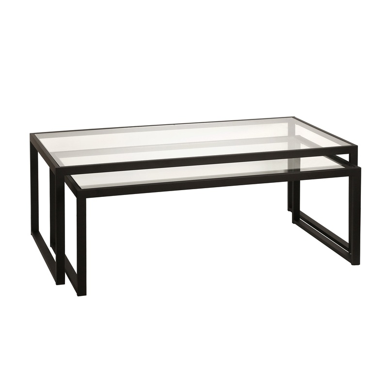 Set Of Two 46" Black Glass Rectangular Nested Coffee Tables By Homeroots