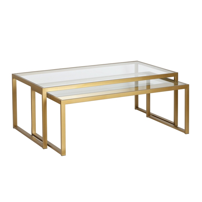 Set Of Two 46" Gold Glass Rectangular Nested Coffee Tables By Homeroots