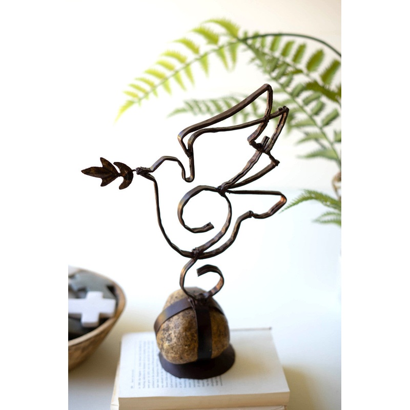 Sister Clara Metal Peace Dove On Caged Rock Base (Min 2) By Kalalou
