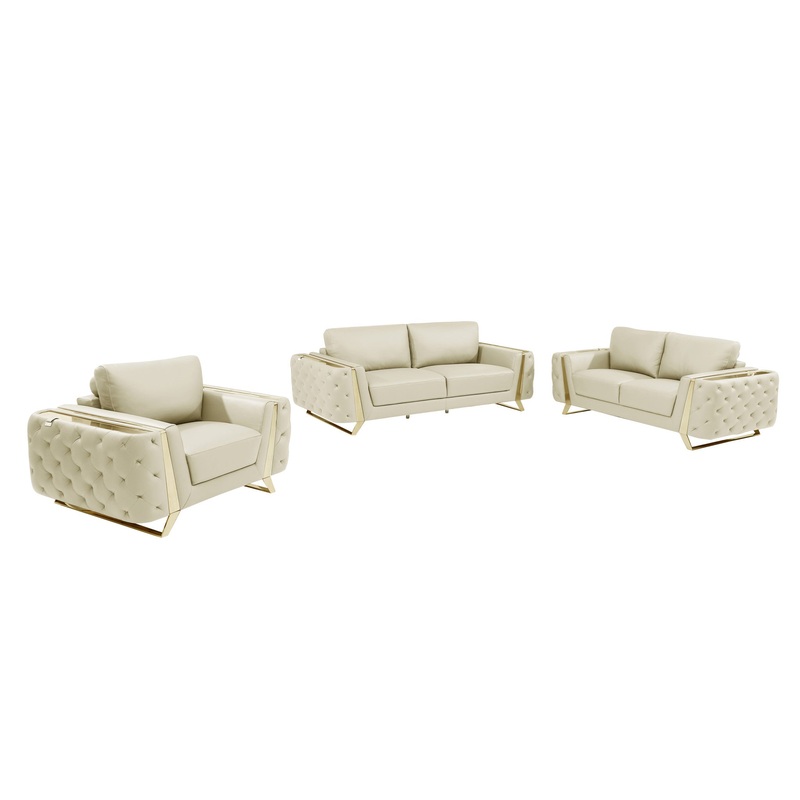 Three Piece Beige Genuine Leather Six Person Seating Set By Homeroots