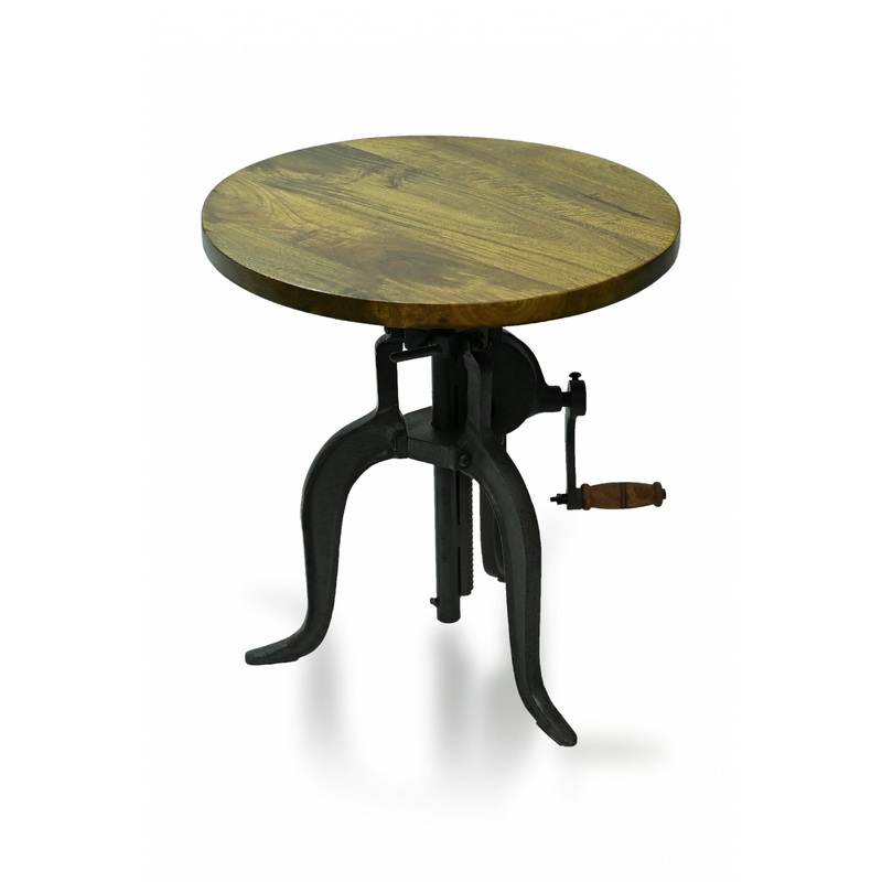 19" Industrial And Oak Solid Wood Round End Table By Homeroots