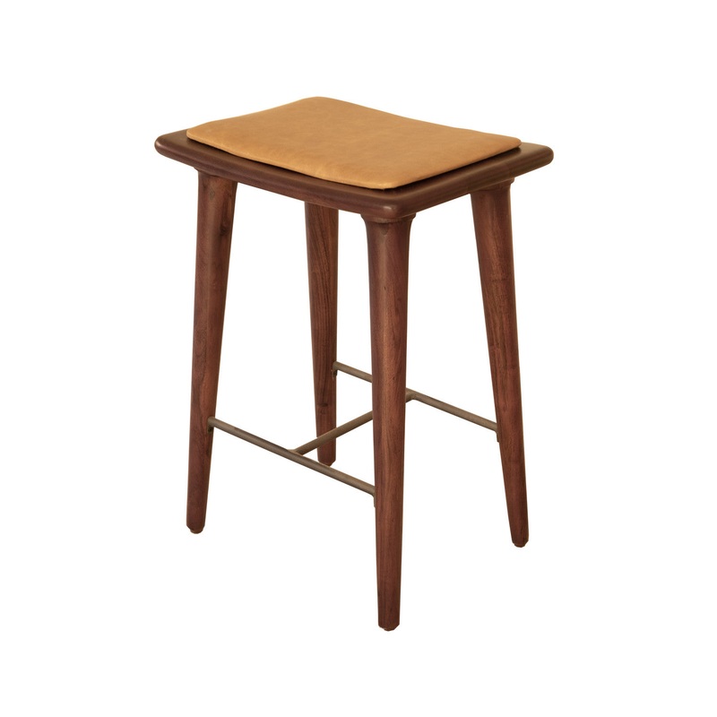 24" Brown Solid Wood and Leather Backless Counter Height Bar Chair By Homeroots