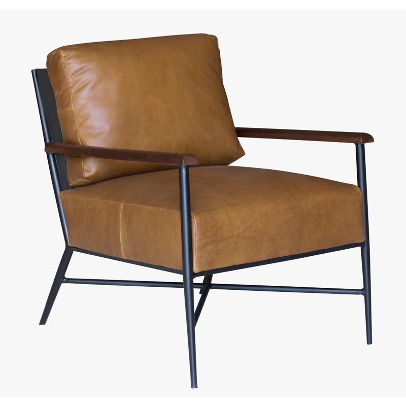 24" Brown Top Grain Leather And Black Solid Color Arm Chair By Homeroots