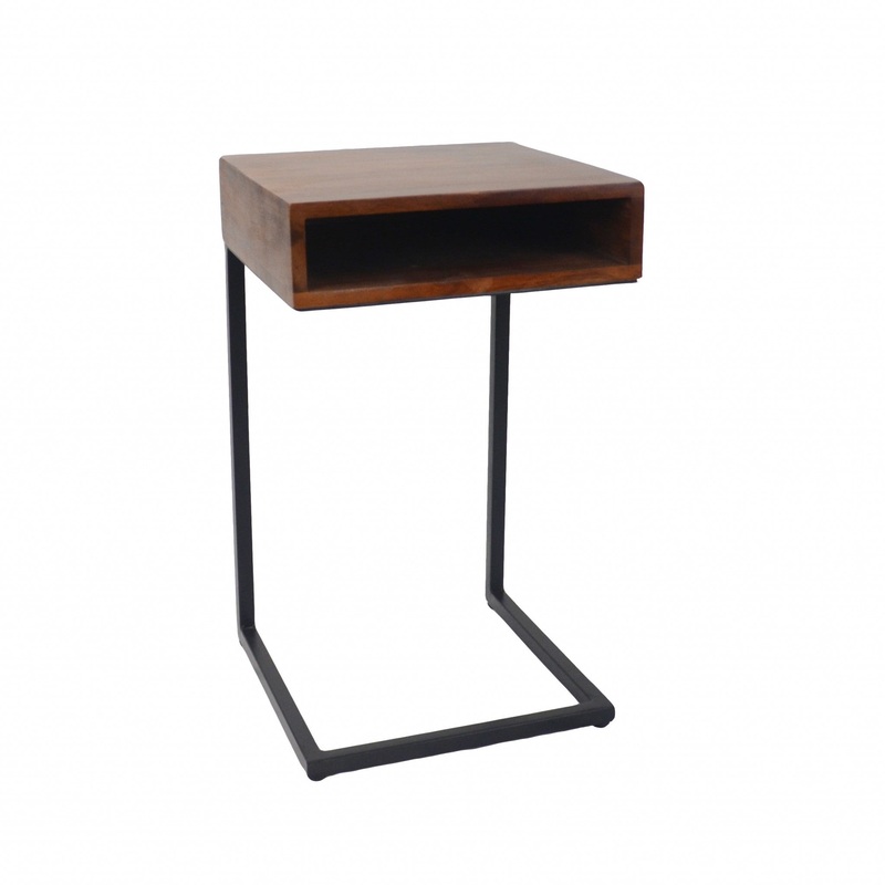 24" Gold And Natural Solid Wood Square End Table By Homeroots
