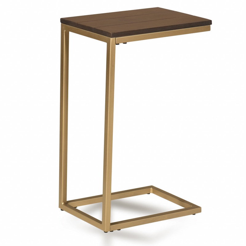 25" Gold And Elm Solid Wood Rectangular End Table By Homeroots