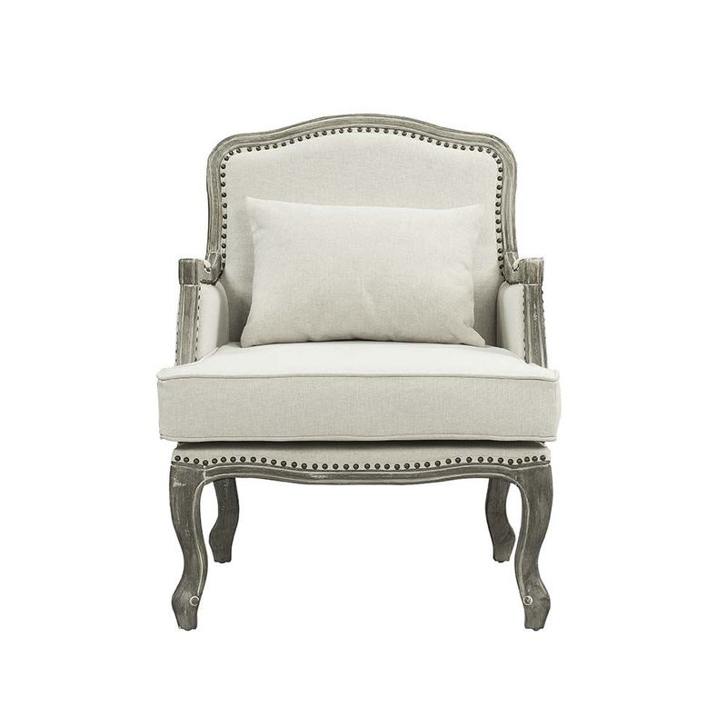 29" Cream And Brown Linen Arm Chair By Homeroots