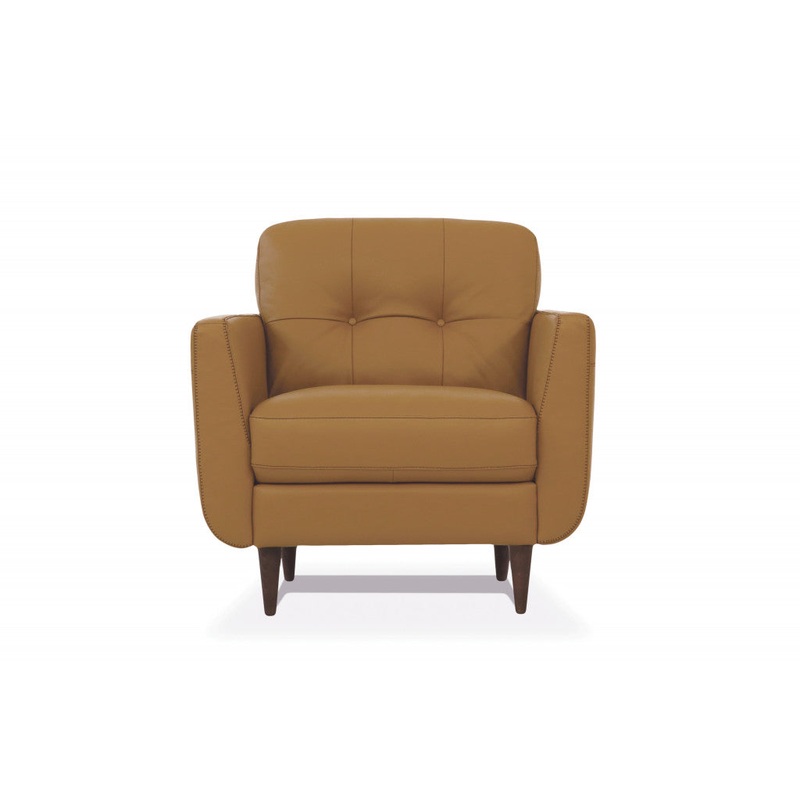 35" Camel Genuine Leather And Black Tufted Arm Chair By Homeroots