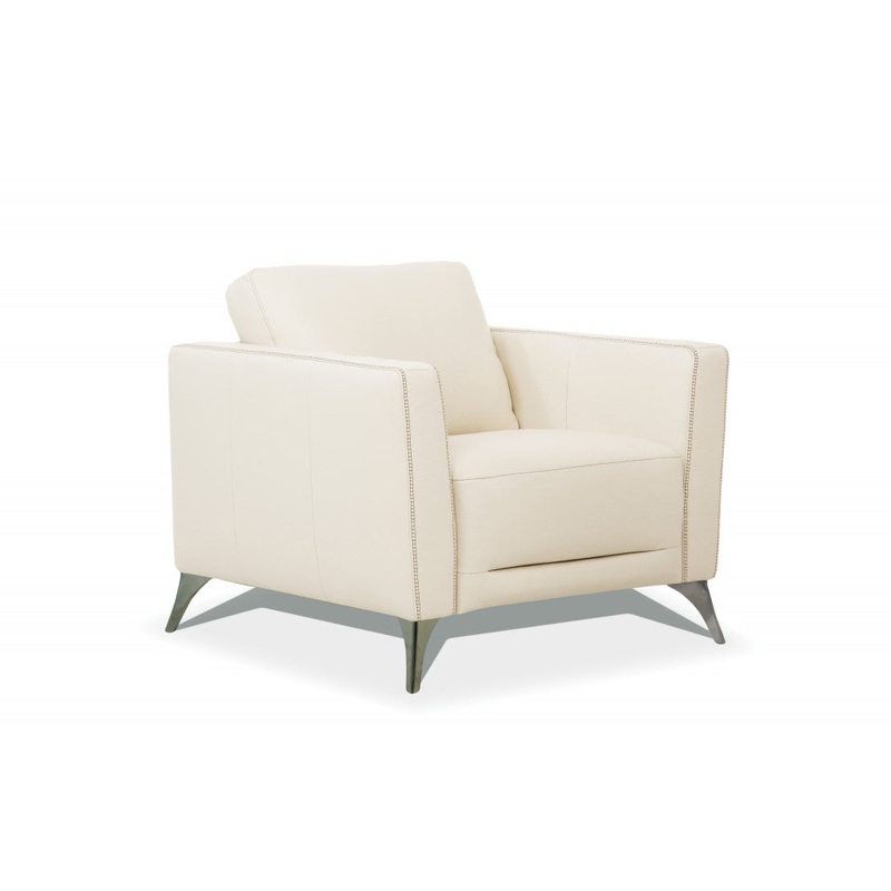 35" Cream Genuine Leather And Black Arm Chair By Homeroots
