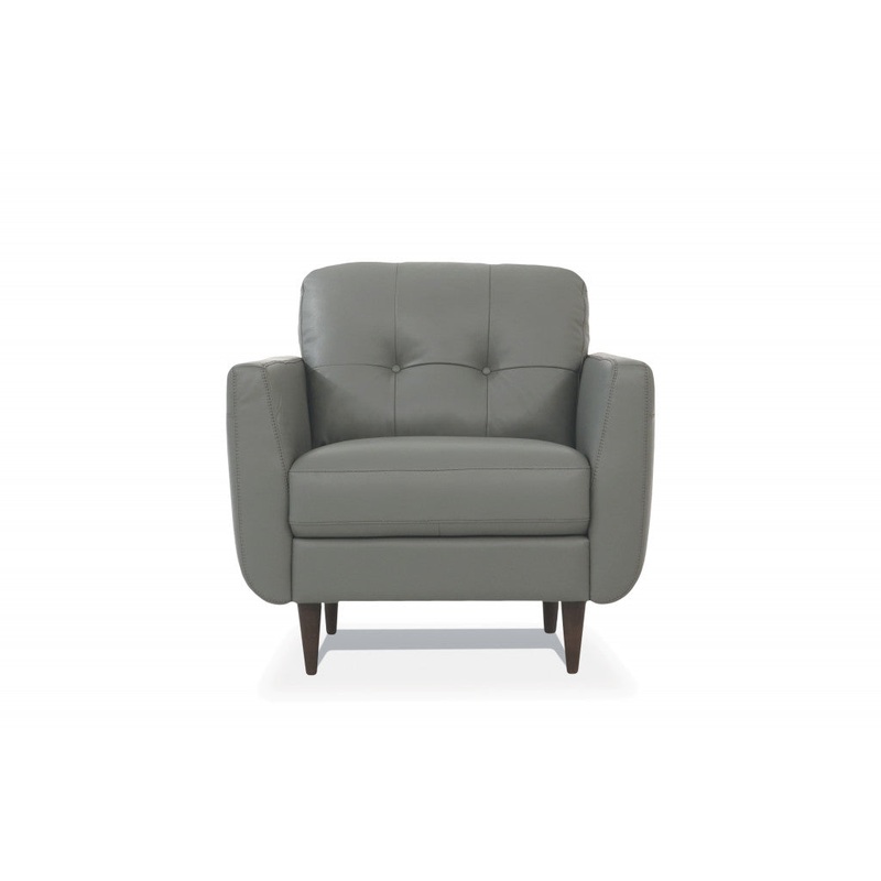 35" Pesto Green Genuine Leather And Black Tufted Arm Chair By Homeroots