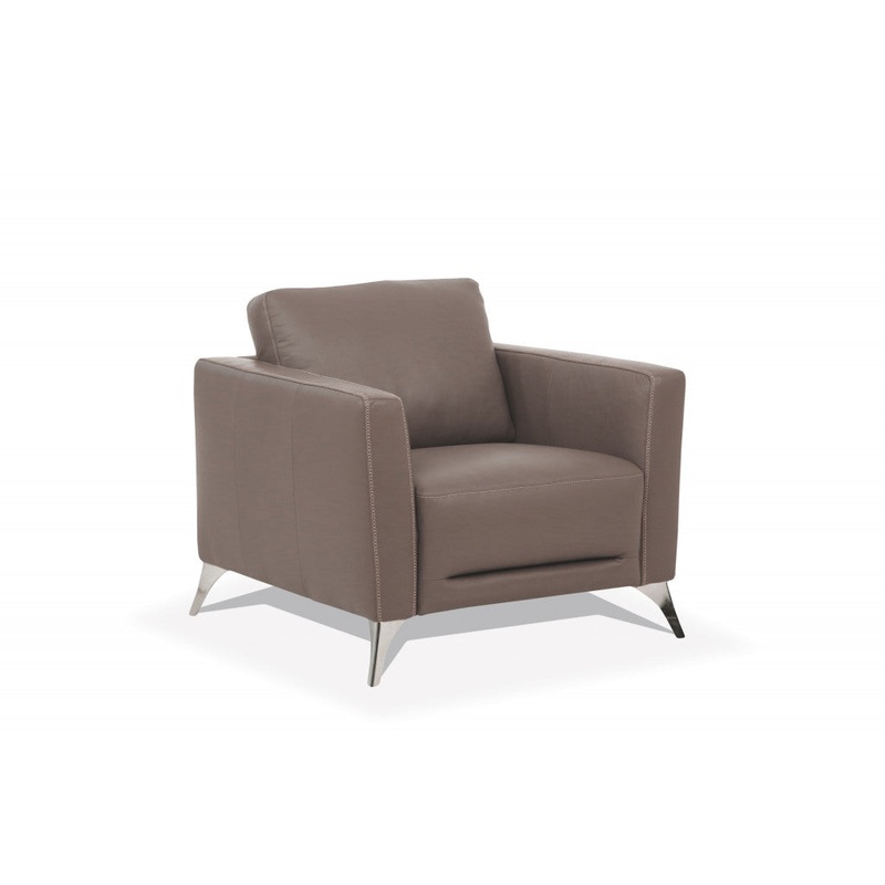 35" Taupe Genuine Leather And Black Arm Chair By Homeroots