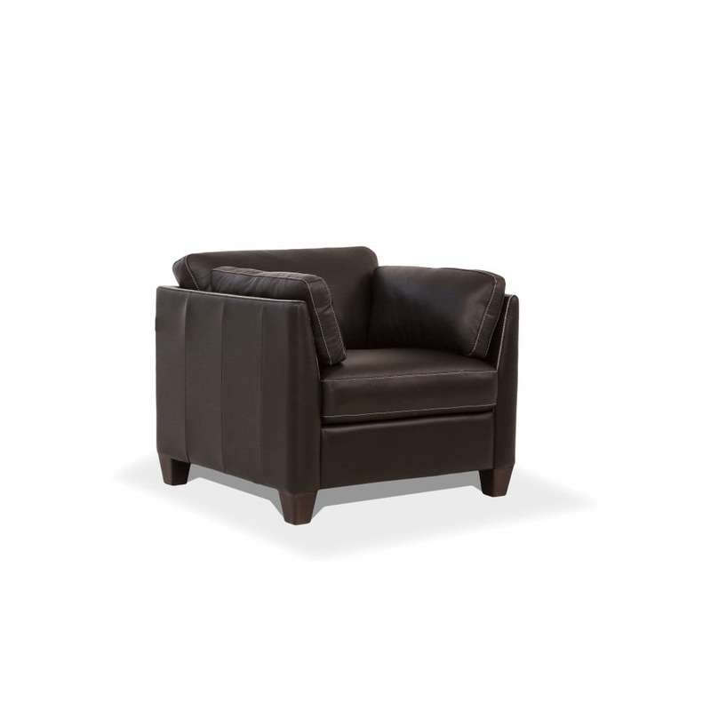 36" Chocolate Genuine Leather And Black Arm Chair By Homeroots