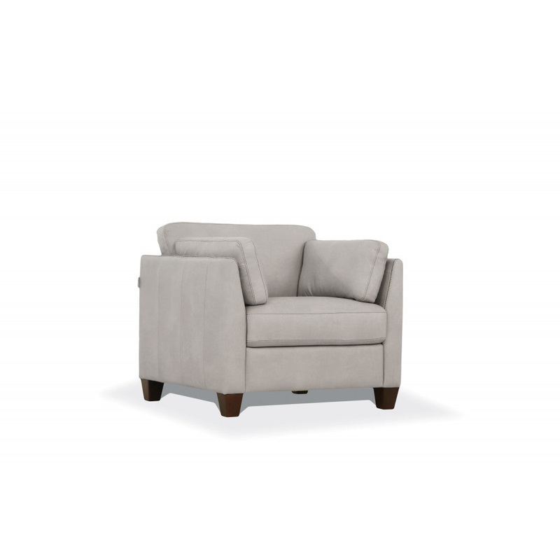 36" Dusty White Genuine Leather And Black Arm Chair By Homeroots