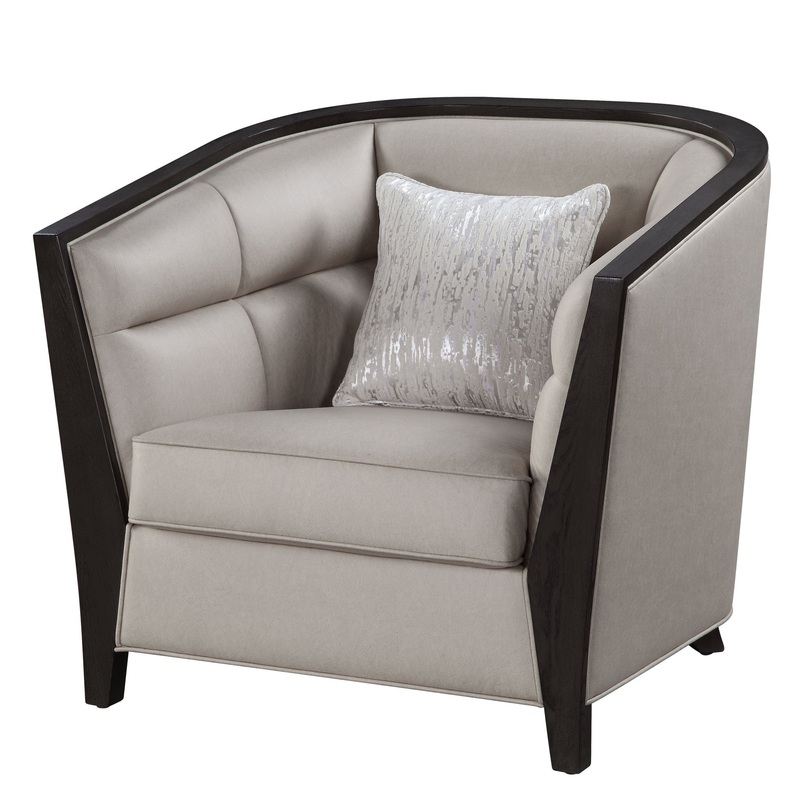 38" Beige Fabric And Black Barrel Chair By Homeroots