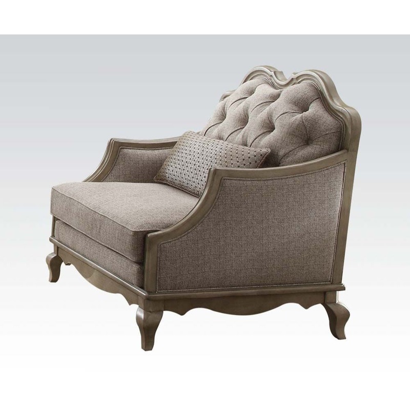38" Beige Fabric And Black Tufted Arm Chair By Homeroots
