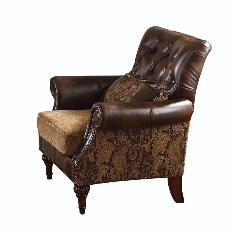 38" Brown And Black Faux Leather Floral Tufted Arm Chair By Homeroots