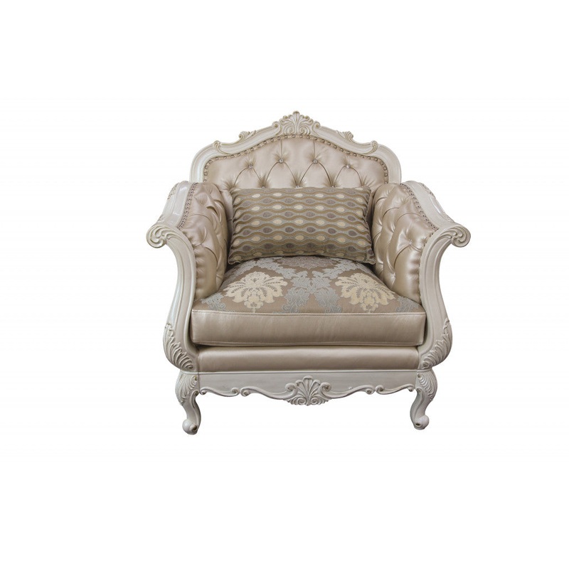 40" Rose Gold Faux Leather And Pearl White Arm Chair By Homeroots