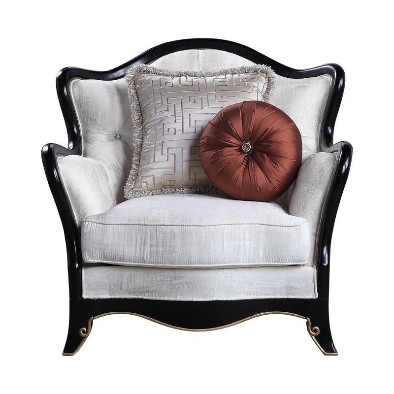 43" Beige Fabric And Black Tufted Arm Chair By Homeroots