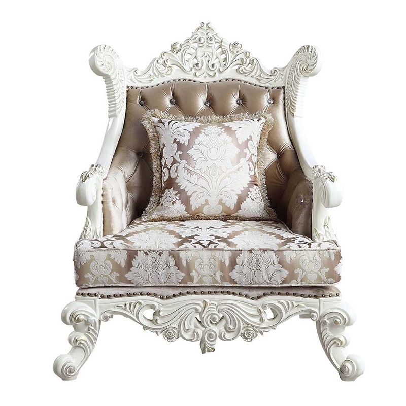 43" Tan And White Fabric Floral Wingback Chair By Homeroots