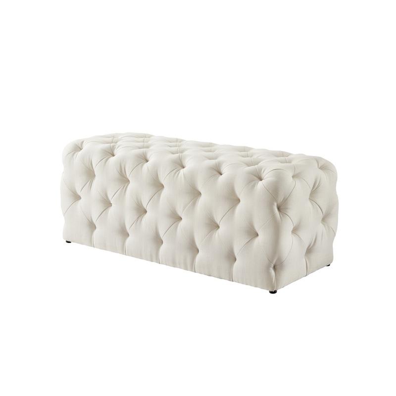 48" Cream And Black Upholstered Linen Bench By Homeroots