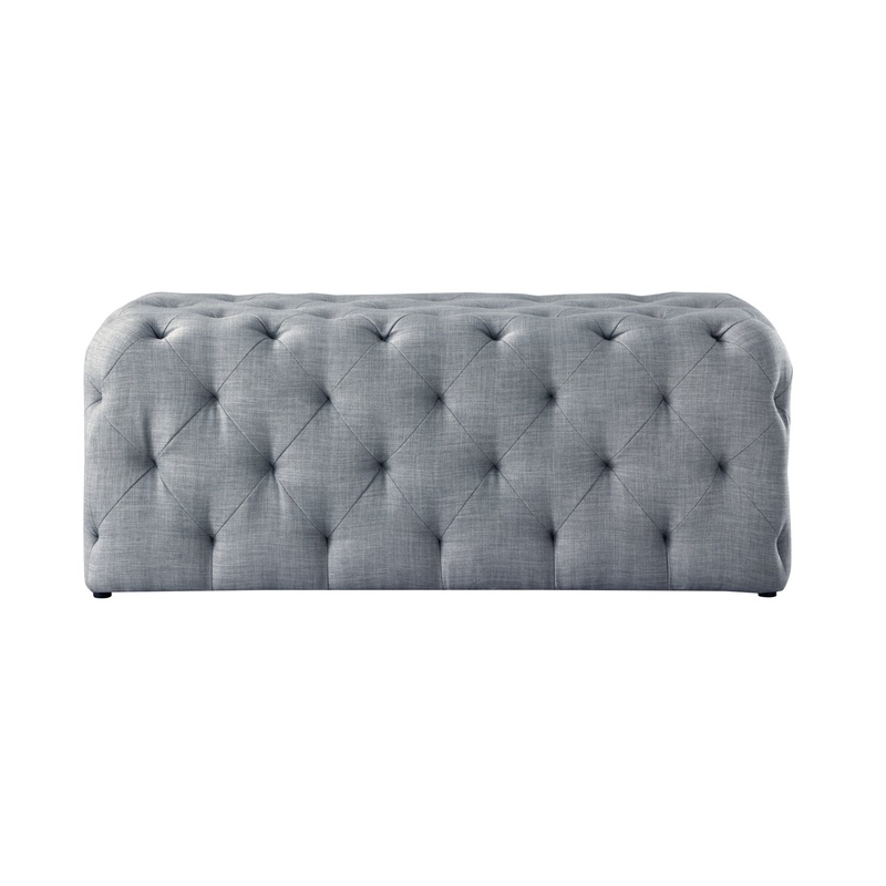 48" Light Gray And Black Upholstered Linen Bench By Homeroots