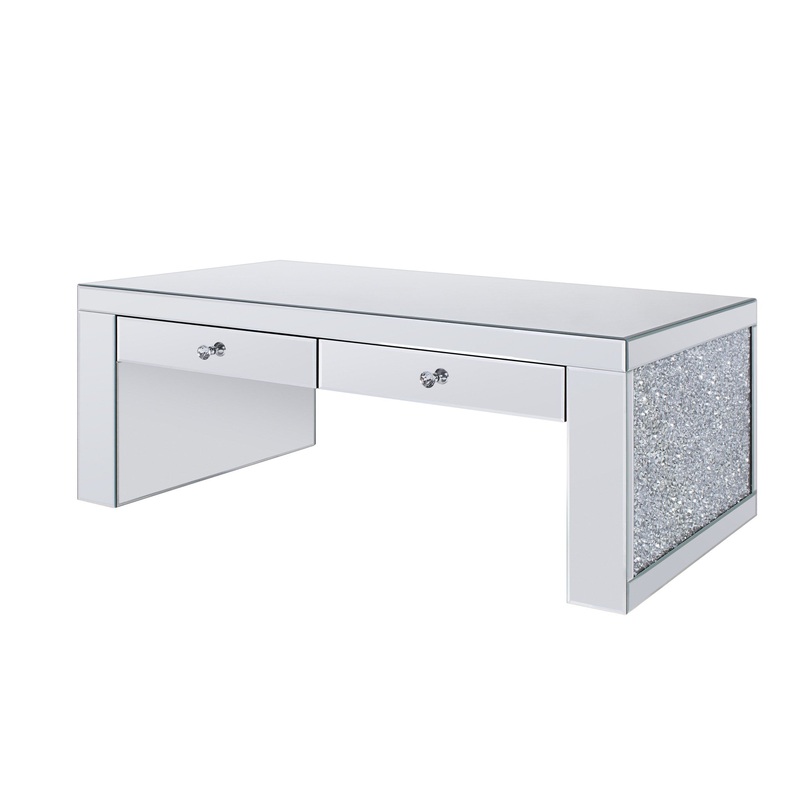 48" Mirrored Mirrored Rectangular Mirrored Coffee Table With Two Drawers By Homeroots