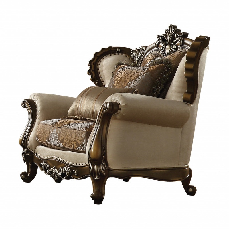 49" Tan And Brown Fabric Floral Tufted Wingback Chair By Homeroots