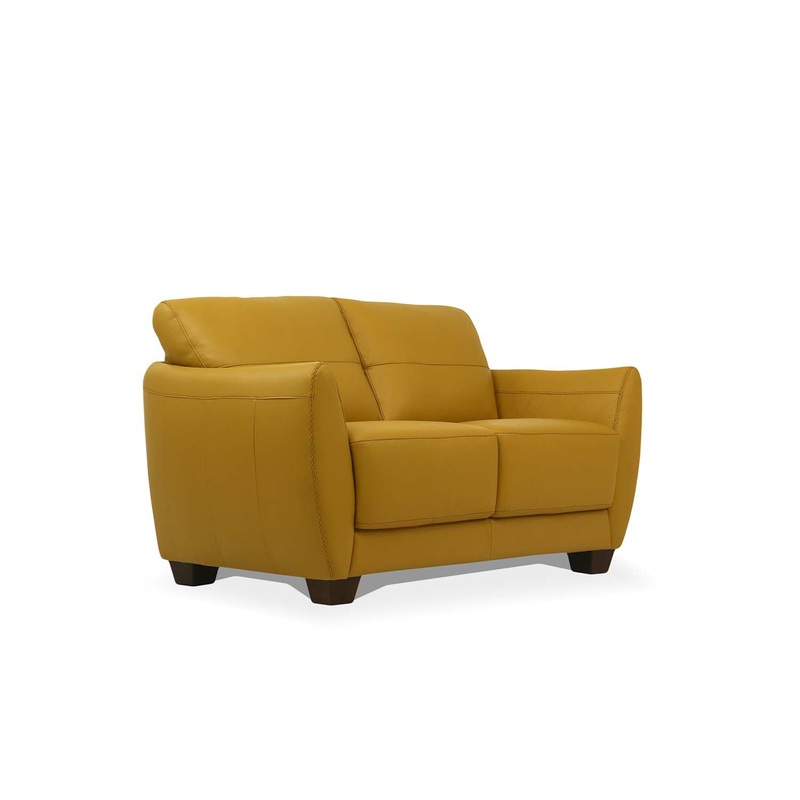 57" Mustard Leather And Black Love Seat By Homeroots