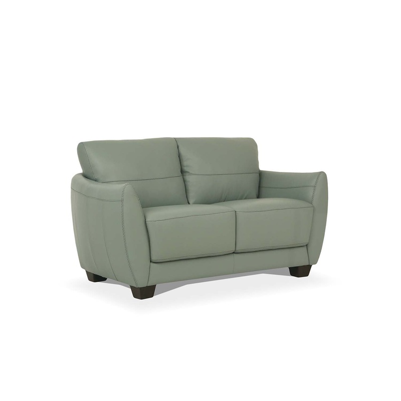 57" Pale Green Leather And Black Love Seat By Homeroots