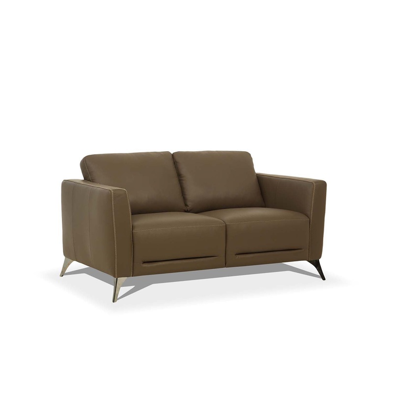 59" Brown Leather And Black Love Seat By Homeroots