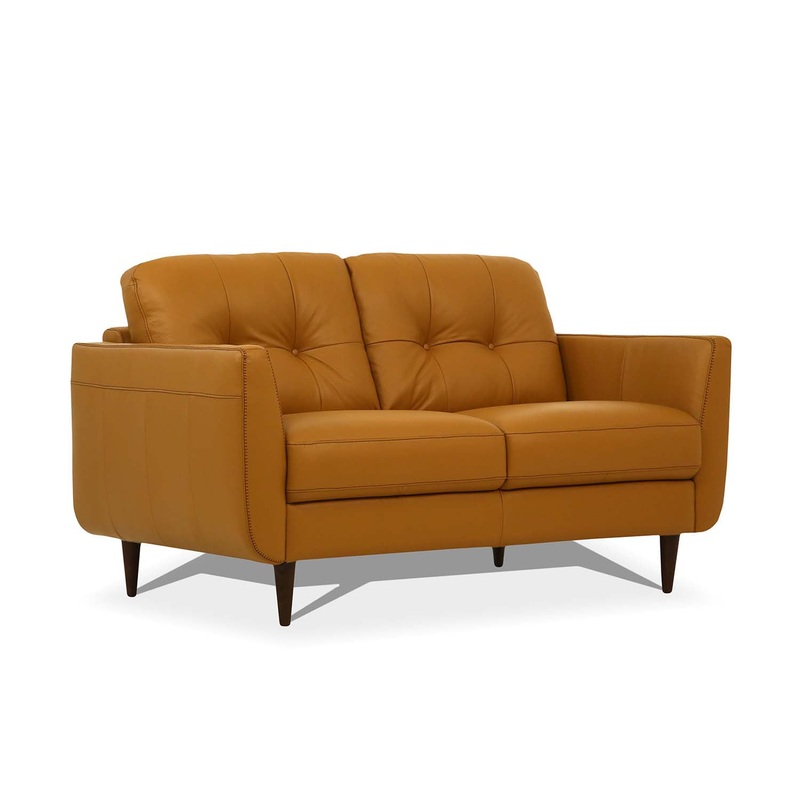 59" Camel Leather And Black Love Seat By Homeroots