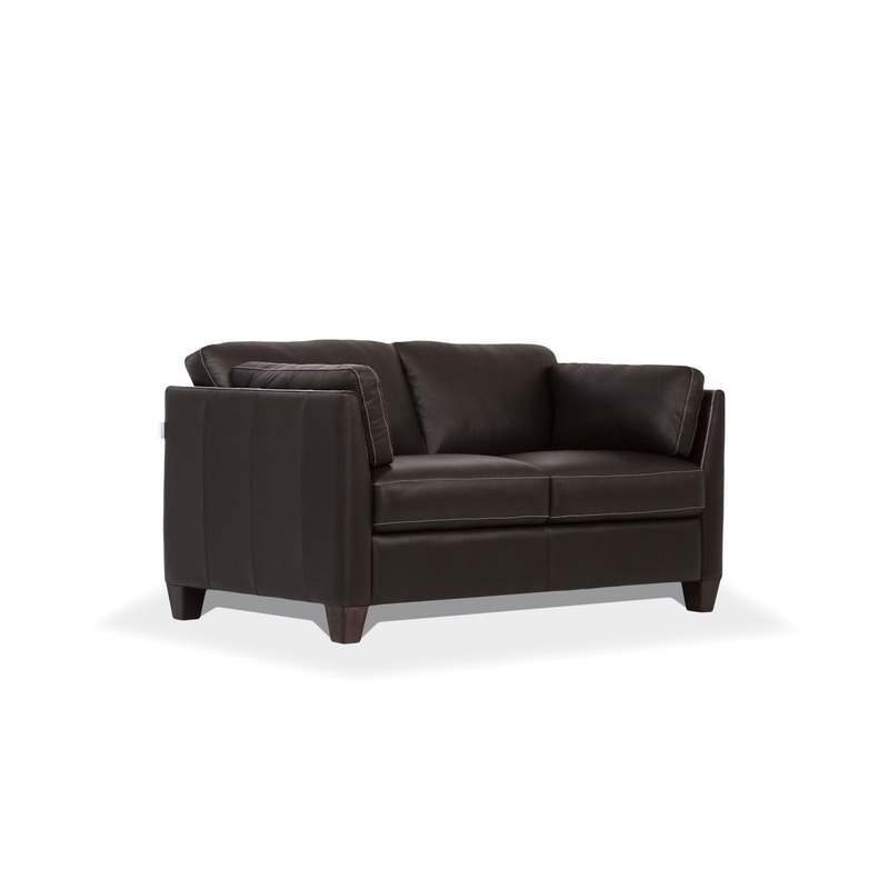 59" Chocolate And Brown Leather Love Seat By Homeroots