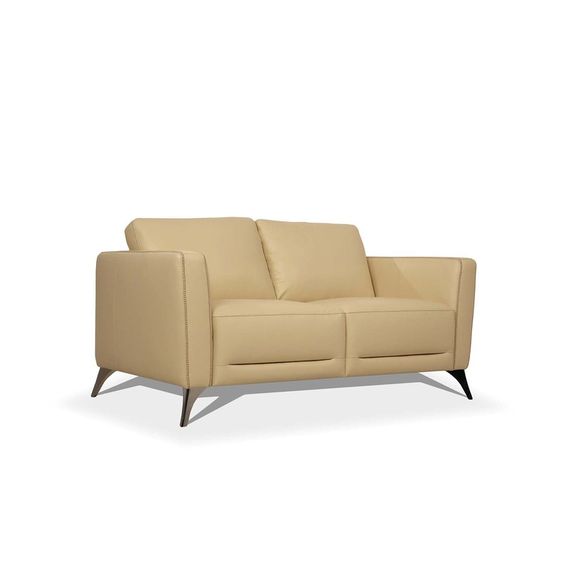 59" Cream Leather And Black Love Seat By Homeroots