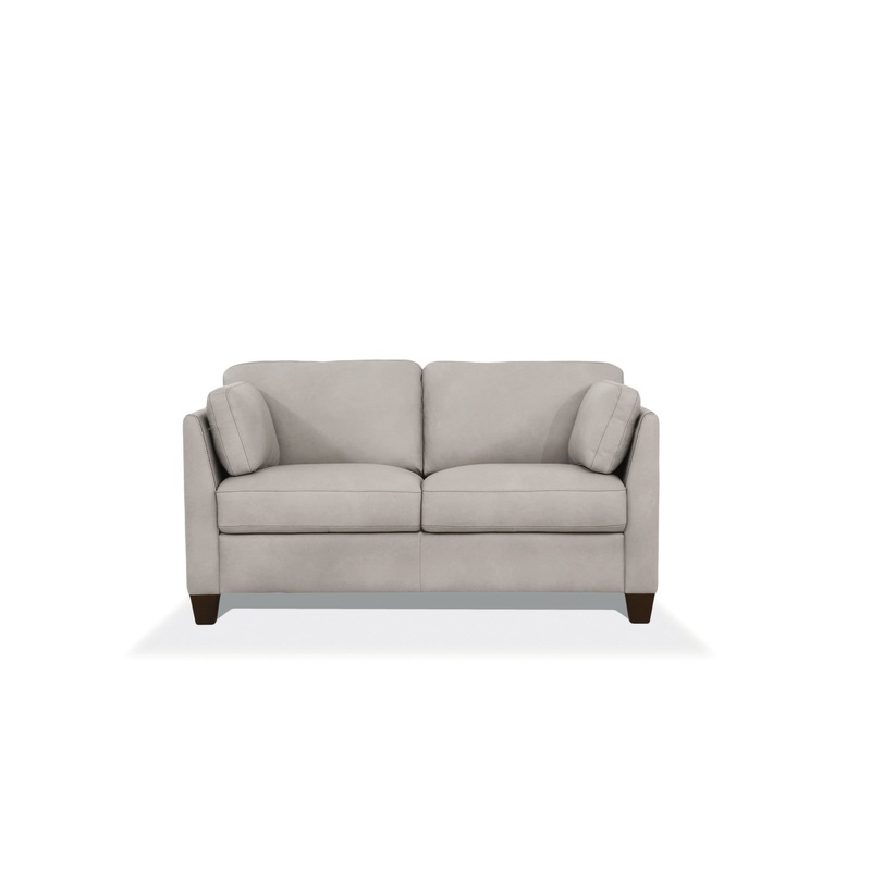 59" Dusty White And Brown Leather Love Seat By Homeroots