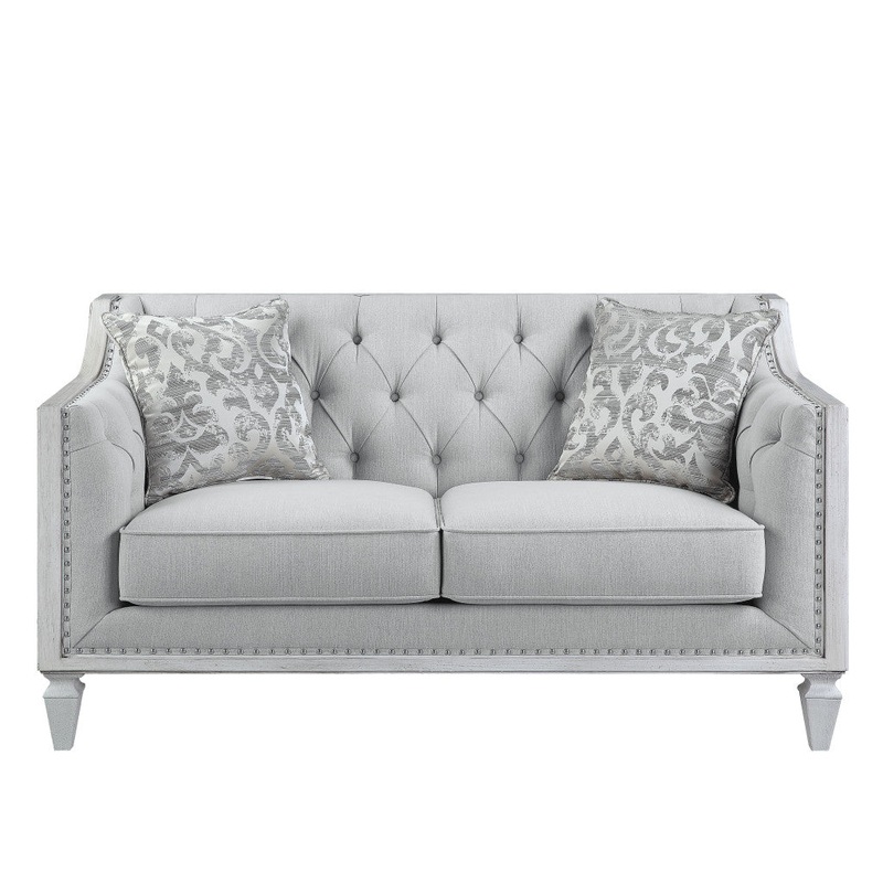 61" Light Gray And Off White Love Seat And Toss Pillows By Homeroots
