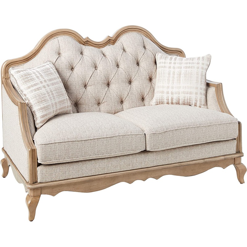62" Beige And Brown Linen Love Seat And Toss Pillows By Homeroots