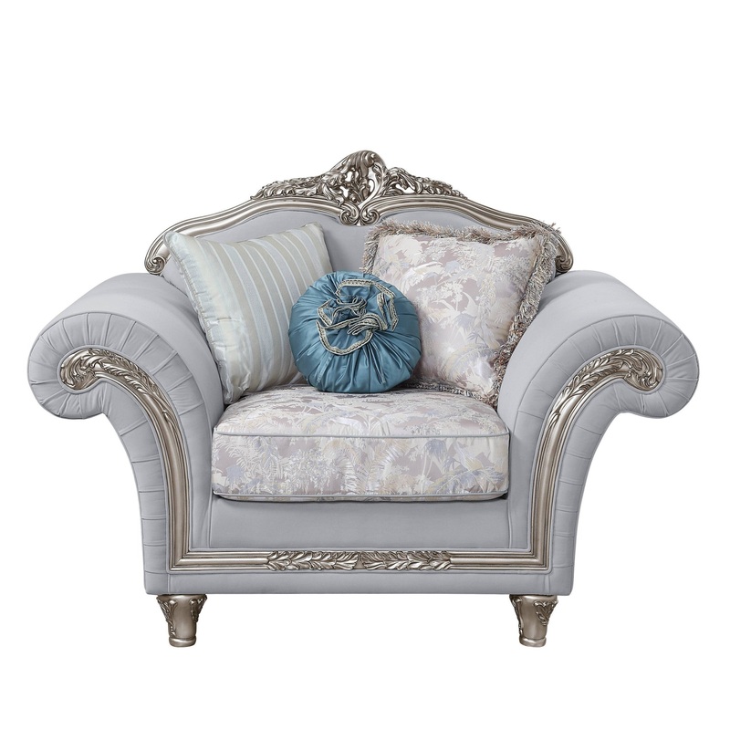 62" Light Gray Linen And Platinum Floral Club Chair By Homeroots