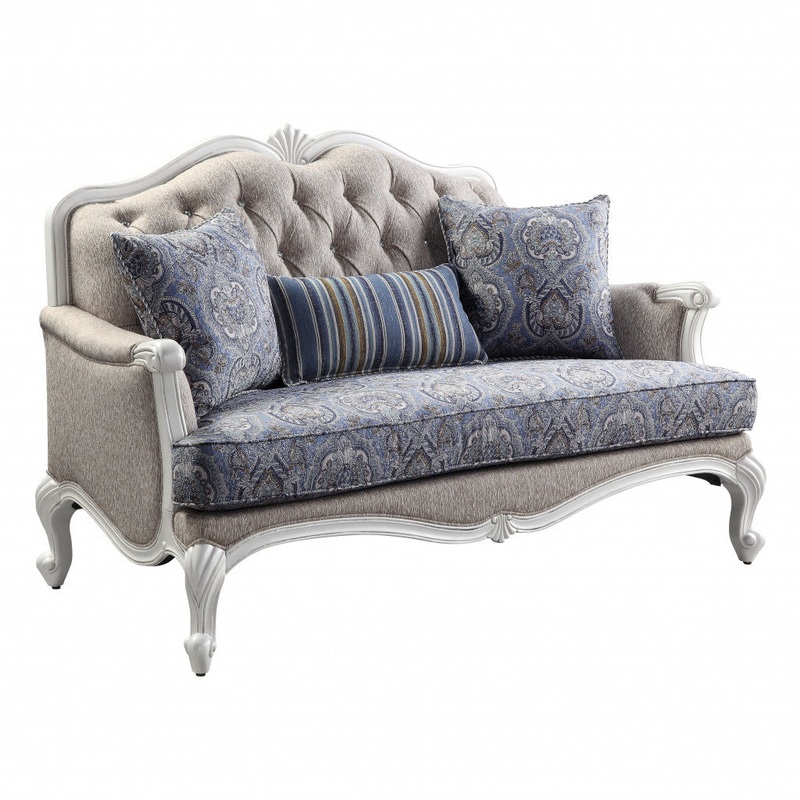 64" Beige 100% Linen And White Love Seat By Homeroots