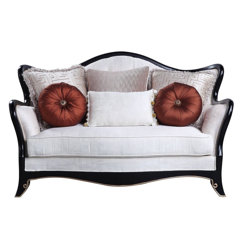 66" Beige And Black Cotton Blend Love Seat And Toss Pillows By Homeroots