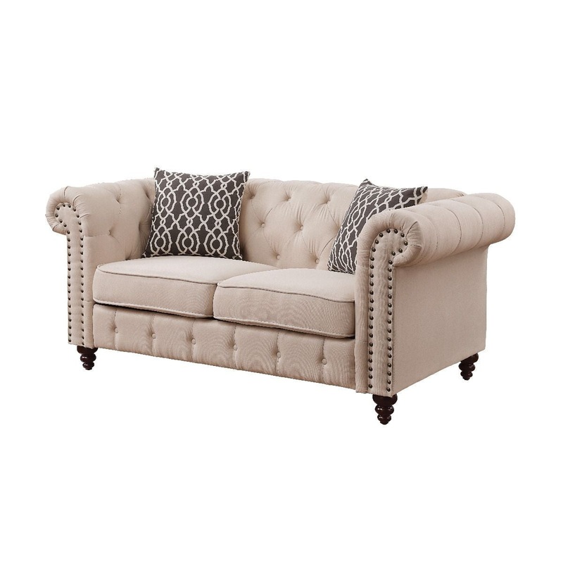 67" Beige 100% Linen And Black Love Seat By Homeroots