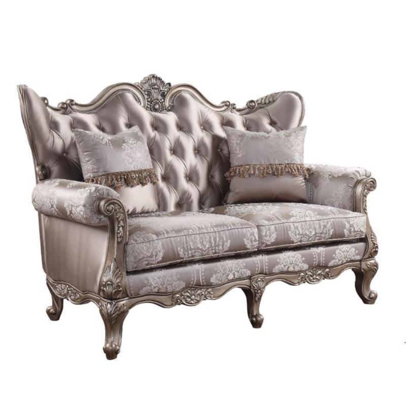 68" Pink And Platinum Silk Blend Love Seat And Toss Pillows By Homeroots