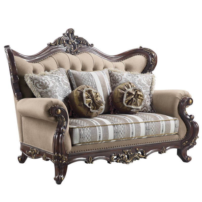 70" Brown And Dark Brown Linen Curved Love Seat And Toss Pillows By Homeroots