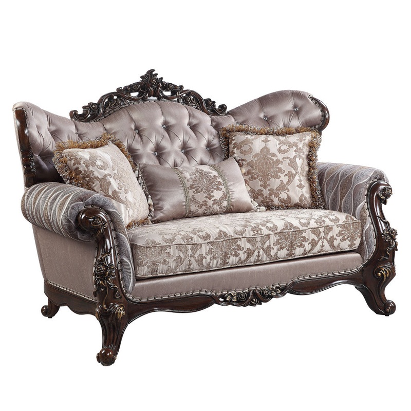 70" Pink And Brown Love Seat And Toss Pillows By Homeroots